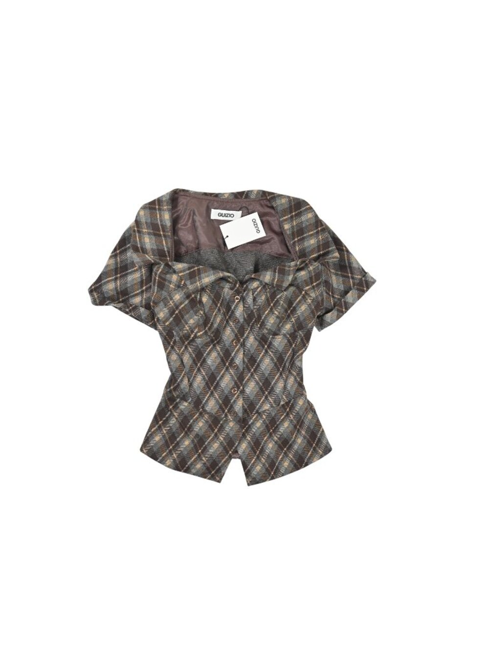 Guizio Lia Buttondown Diamond Tartan Corset in Blue Multi